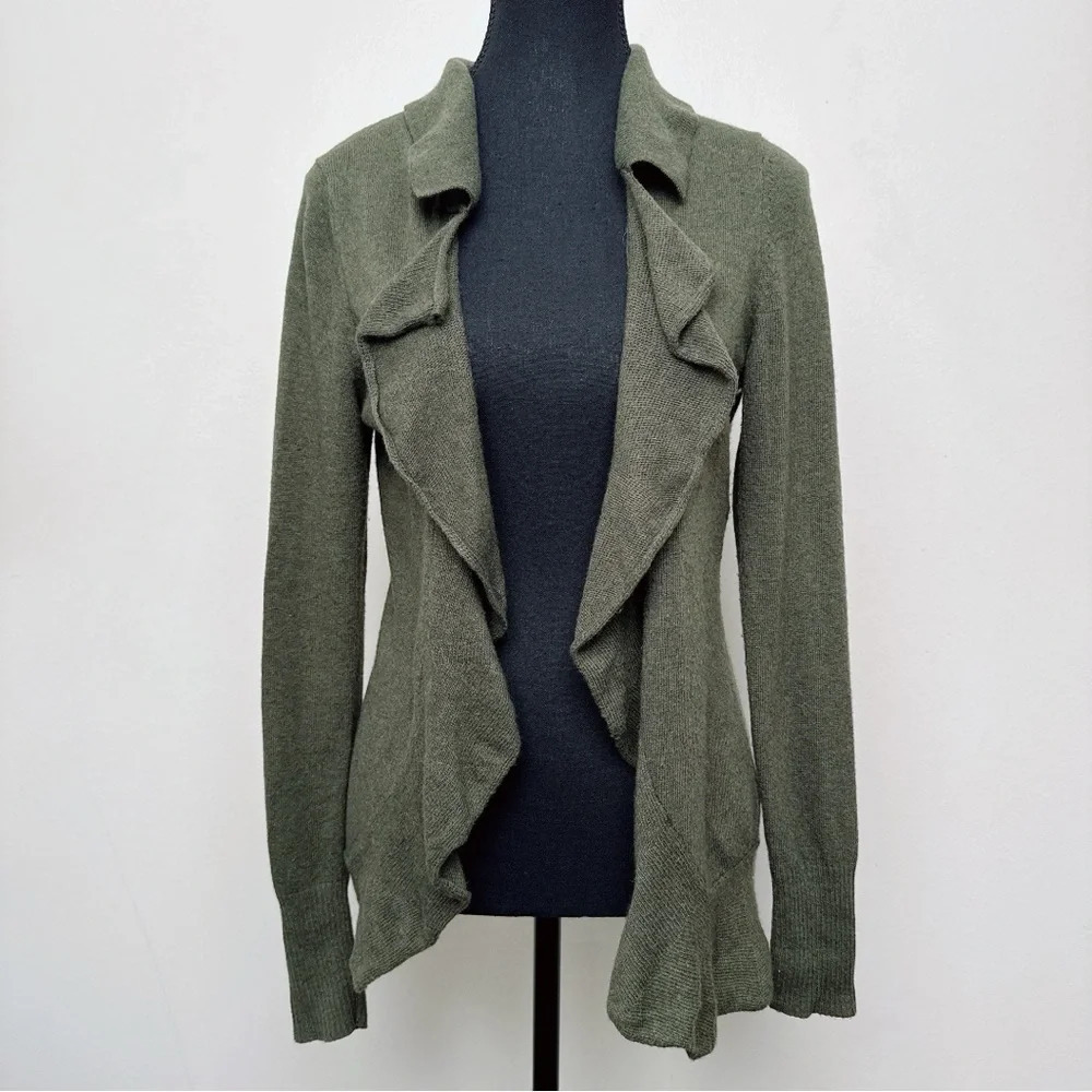 Banana Republic Womens Small Wool Cashmere Ruffle Dark Olive Cardigan